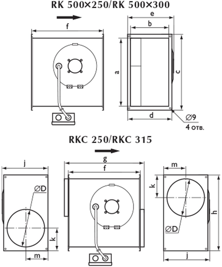 Канальные вентиляторы RK 500x250 | RKC 250