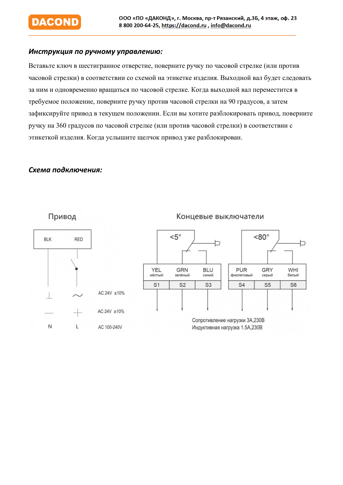Противопожарный привод воздушной заслонки DAC-BLF230-02