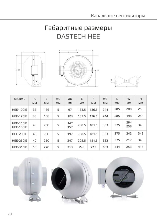 Канальный вентилятор Dastech HEE-200IE, Ø200 мм, 1100 м³/ч