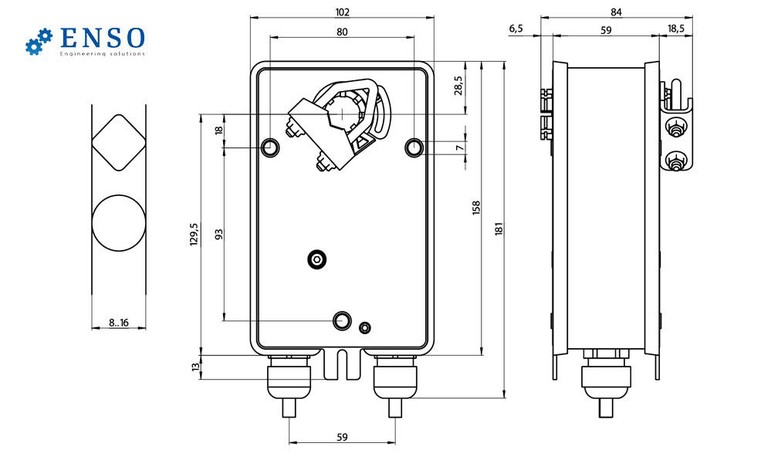 Электропривод ENSO LAB R-BLE24 — габаритные размеры, мм